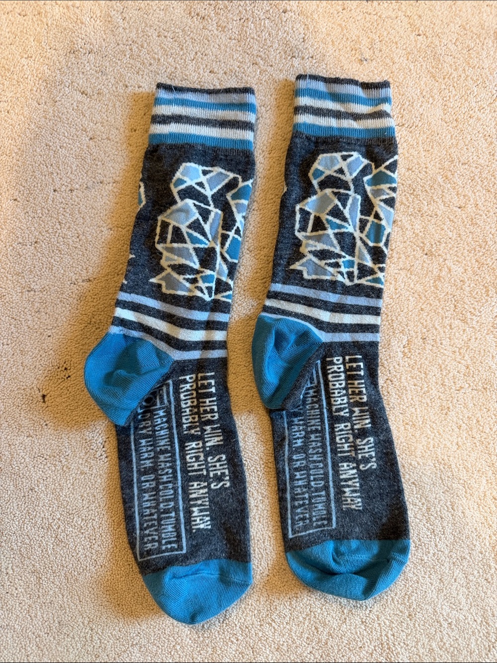 Bombas Blue and Gray Geometric Crew Socks for Men